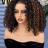 human hair highlight water wave half wig 