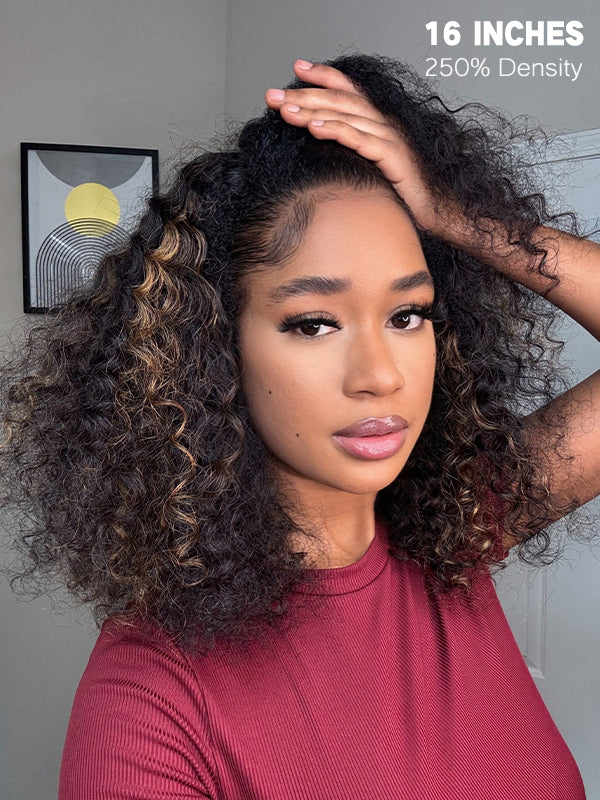 16 inch highlight water wave 3 in 1 half wig