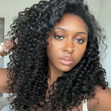 Wavymy Upgrade 3 In 1 Drawstring Half Wigs Water Wave No Lace No Glue Human Hair For Women 180% Density