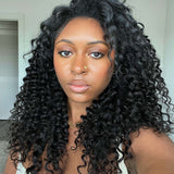 Wavymy Upgrade 3 In 1 Drawstring Half Wigs Water Wave No Lace No Glue Human Hair For Women 180% Density