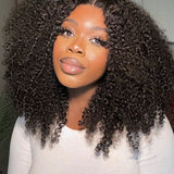 Wavymy Afro Curly V Part Wig No Glue No Lace Virgin Human Hair Thin Part Wig