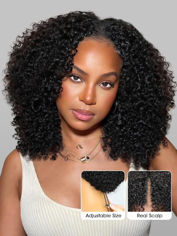 Wavymy Kinky Curly No Leave Out V Part Wig Human Hair Wear Go Glueless V Part Wig 180% Density