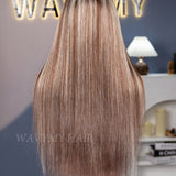 Wavymy Wear Go Ash Blonde Balayage Highlight Straight 7x5 Lace Human Hair Wigs 180% Density
