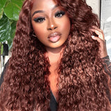 Wavymy Wear Go Pre-Plucked Reddish Brown Color Water Wave Glueless Wig 4x6 Pre-Cut Lace Wigs 180% Density