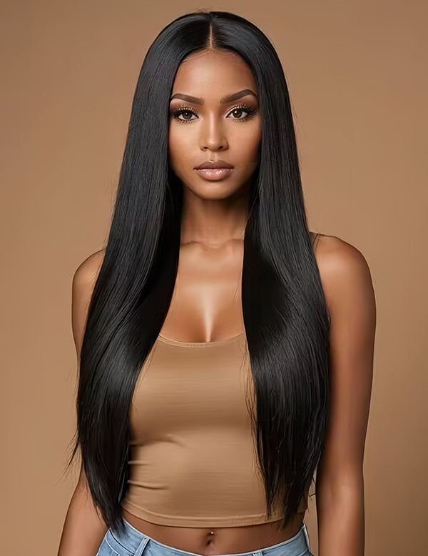 360 glueless wig middle part straight hair