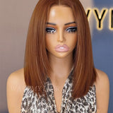 Wavymy Chestnut Brown Yaki Straight Layered Cut Silky Bob Wig 9x6 T-Part Lace Wig Drawstring Wear Go Glueless Wigs 180% Density