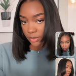 middle part yaki straight layered glueless bob wigs