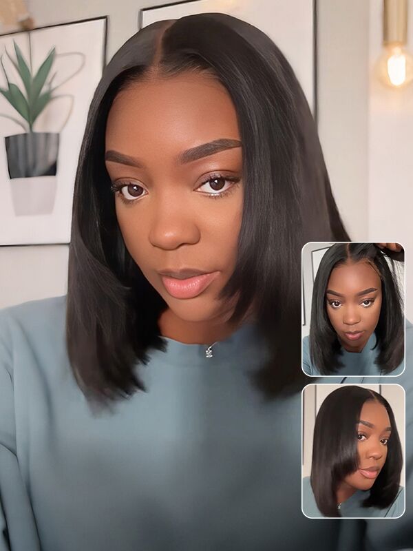 middle part yaki straight layered glueless bob wigs
