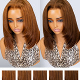 Wavymy Chestnut Brown Yaki Straight Layered Cut Silky Bob Wig 9x6 T-Part Lace Wig Drawstring Wear Go Glueless Wigs 180% Density