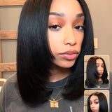 Wavymy Yaki Straight Layered Cut Silky Bob Wig Upgrade 9x6 T-Part Lace Wig Pre-Plucked Wear Go Glueless Wigs 180% Density