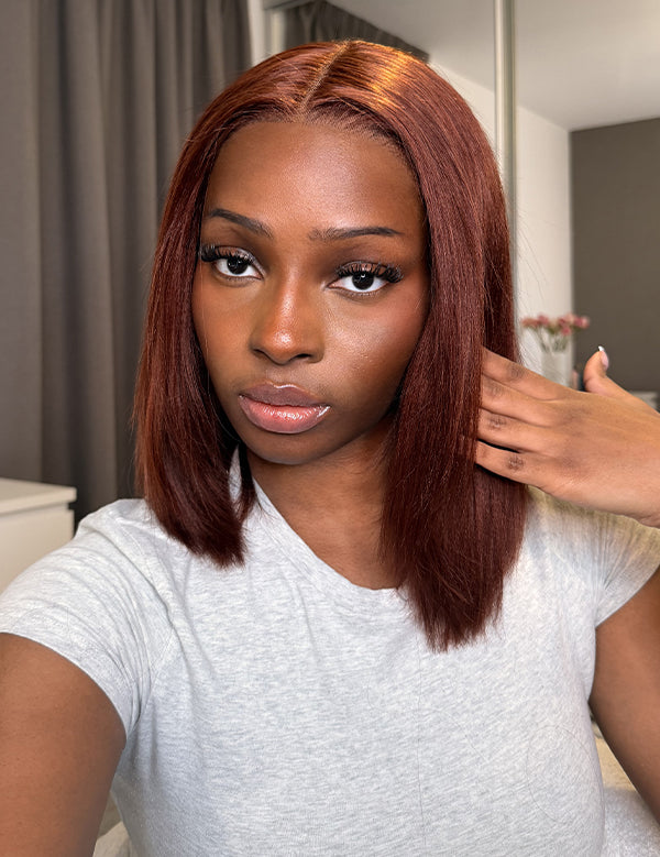 Wavymy Yaki Straight Layered Cut Silky Bob Wig Upgrade 9x6 T-Part Lace Wig Pre-Plucked Wear Go Glueless Wigs 180% Density