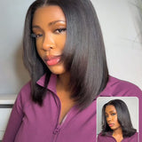 Wavymy Yaki Straight Layered Cut Silky Bob Wig Upgrade 9x6 T-Part Lace Wig Pre-Plucked Wear Go Glueless Wigs 180% Density