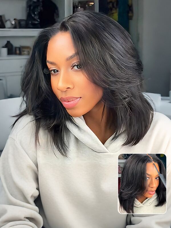yaki straight layered glueless bob wigs