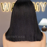 Wavymy Yaki Straight Layered Cut Silky Bob Wig with Bangs 9x6 T-Part Lace Pre-Bleached Wear Go Glueless Wigs 180% Density