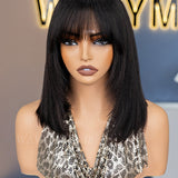 Wavymy Yaki Straight Layered Cut Silky Bob Wig with Bangs 9x6 T-Part Lace Pre-Bleached Wear Go Glueless Wigs 180% Density
