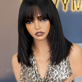 Wavymy Yaki Straight Layered Cut Silky Bob Wig with Bangs 9x6 T-Part Lace Pre-Bleached Wear Go Glueless Wigs 180% Density