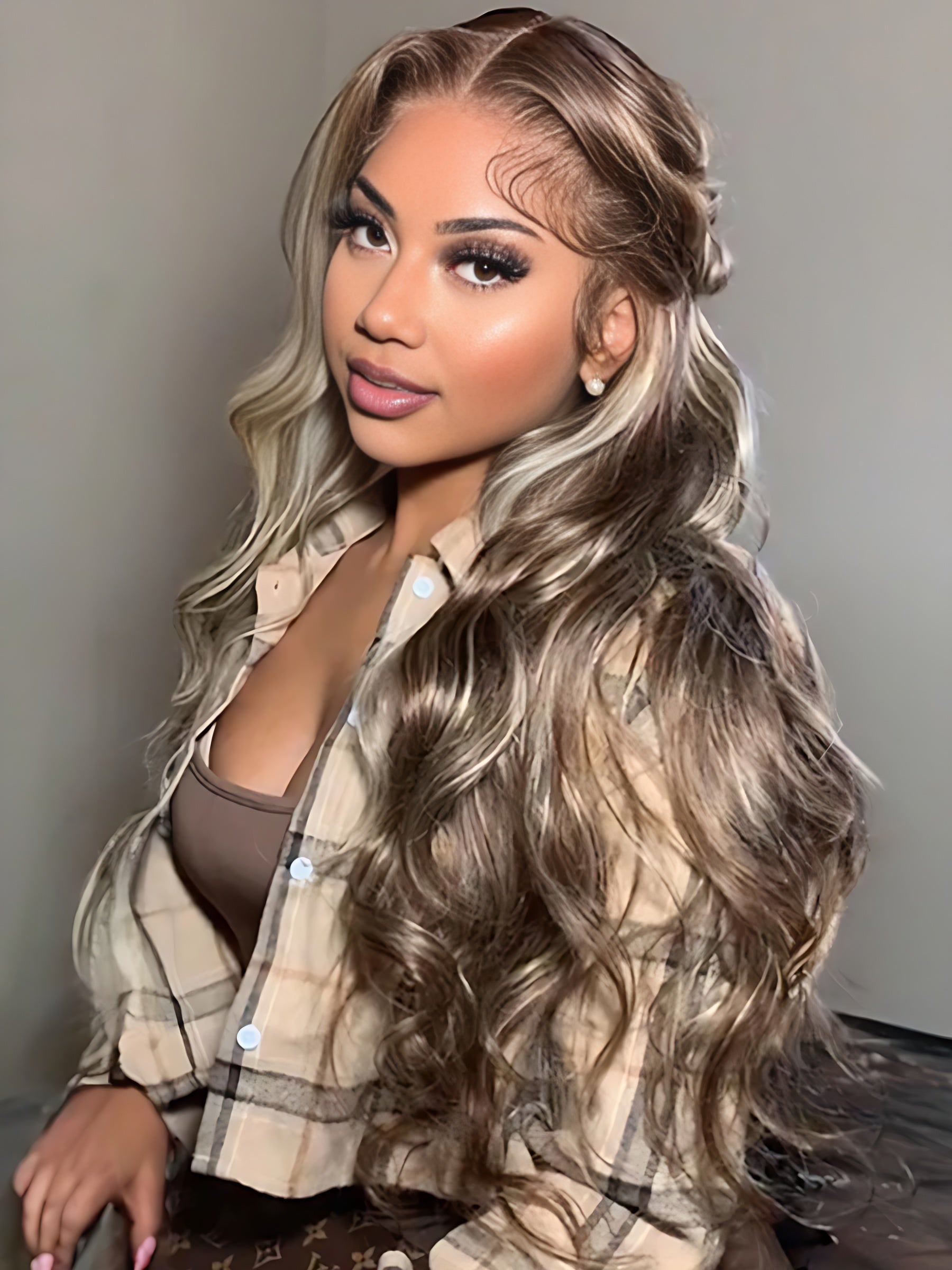 Wavymy Salt And Pepper Wigs Wear Go Ash Blonde Balayage Highlight Straight 4x6 Lace Human Hair Wigs 180% Density