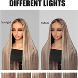 Wavymy Wear Go Ash Blonde Balayage Highlight Straight 4x6 Lace Human Hair Wigs 180% Density