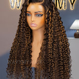 AlwaysAmeera Same | Wavymy TikTok Viral Pre-cut Lace Wear Go Casual Blonde Highlights Water Wave Minimalist 7x5 Lace Wigs Dome Cap Glueless with Natural Hairline Wig