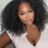 Clearance Sale Wavymy Afro Curly V Part Wig No Glue No Sew No Gel Virgin Human Hair Thin Part Wig 16 Inches