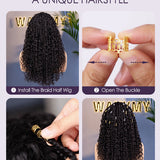 Wavymy Drawstring Braid Half Wig Water Wave Upgrade No Lace No Glue Human Hair Wigs 180% Density