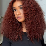 Wavymy Reddish Brown Burmese Curly Wear Go Wig Curly Texture Wig with Finger Coil Ends 7x5 Lace Closure Wig Glueless Wig 180% Density