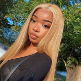 Wavymy 27 Colored Honey Bloned  Straight Wear Go Wigs Glueless 4x6  Lace Closure Wig 180% Density