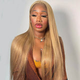 Wavymy 27 Colored Honey Bloned  Straight Wear Go Wigs Glueless 4x6  Lace Closure Wig 180% Density