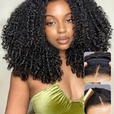 Wavymy Half Wig Kinky Curly Upgrade No Lace No Glue Human Hair Wigs 180% Density