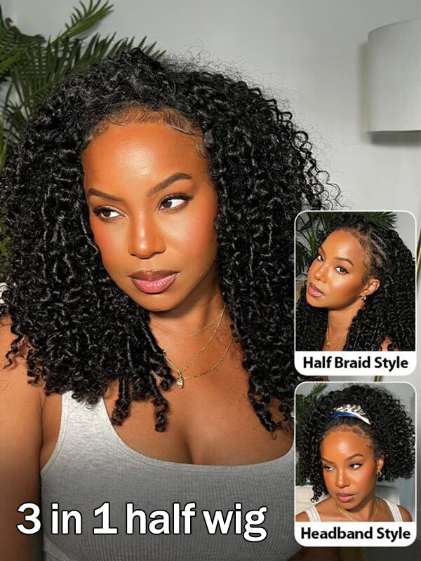 Black Kinky Curly Half Wig
