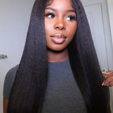 Wavymy Kinky Straight 4x4 Lace Closure Wigs Swiss Lace Part Human Hair Wigs