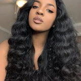 Wavymy Realistic HD Lace Wigs Loose Wave 13x6 Lace Front Wigs Natural Black Color Human Hair Wigs