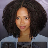 Wavymy Upgrade Afro Curly Glueless V Part Wig Human Hair Wear Go No Leave Out V Part Wig For Women 180% Density