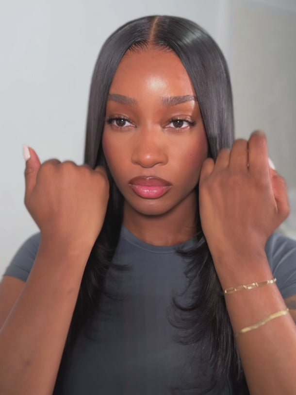 wear go black straight layered glueless wig
