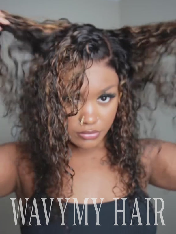 blonde highlight water wave glueless 7x5 lace wig