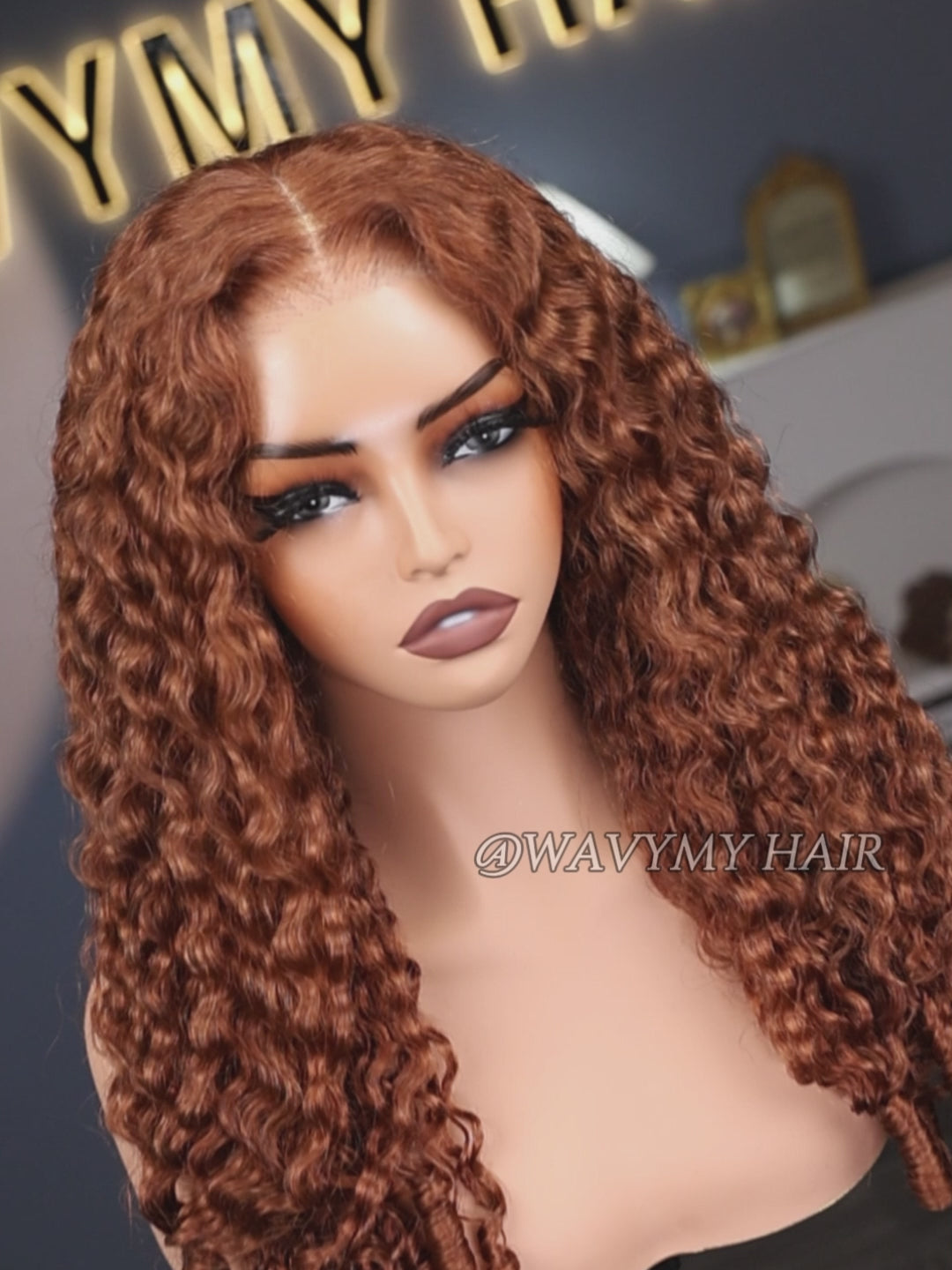 7x5 lace glueless chestnut brown burmese curly wig