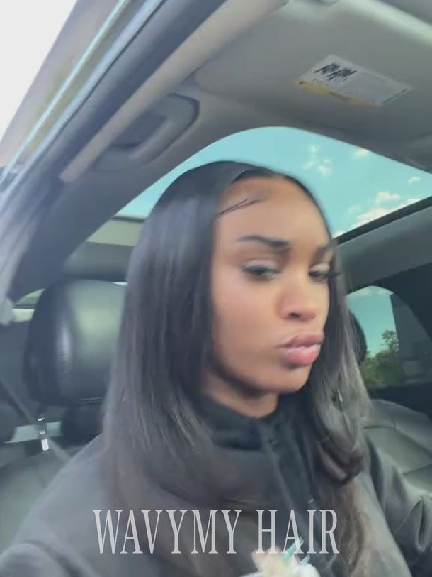 black straight layered glueless wig