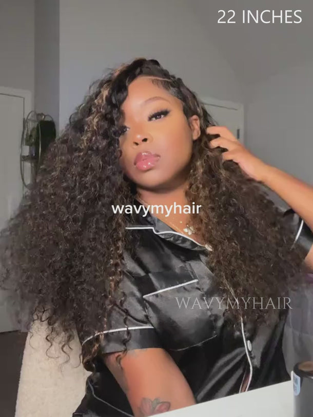 22 inch highlight water wave half wig human hair