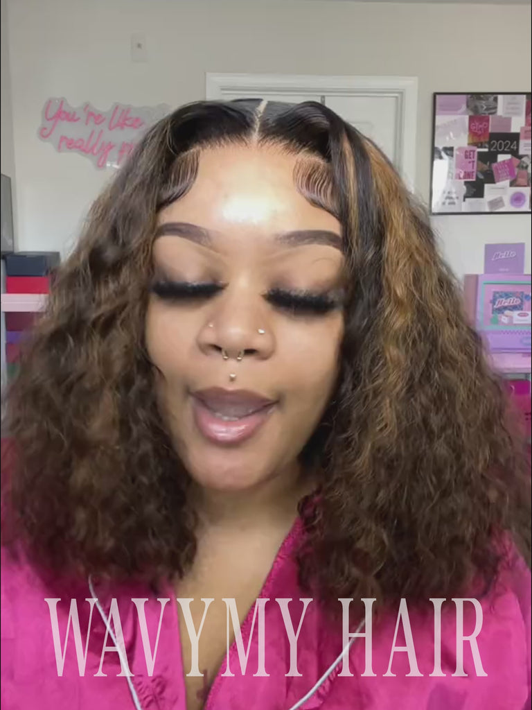 glueless lace closure brown wig with blonde highlights