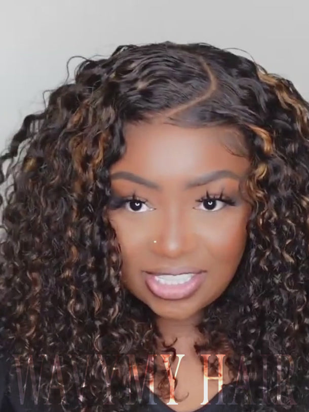 16 inch highlight water wave glueless 7x5 lace wig video