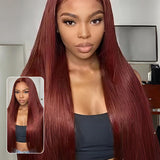 Wavymy Reddish Brown 13x4 Lace Frontal Straight Transparent Lace Wigs Real Ear To Ear Lace Pre Plucked Human Hair Wigs  Perfect Color For Women 180% Density