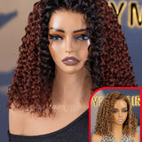 Buy 1 Get 1 Wavymy Ombre Reddish Brown Water Wave 3 In 1 Drawstring Half Wigs & Honey Blonde Light Highlight 7x5 Lace Wear Go Side Part Water Wave Wig