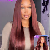 Wavymy Reddish Brown Straight Wig 13x6 Max Lace Frontal Wear & Go Wigs Dome Cap Glueless Wigs 180% Density
