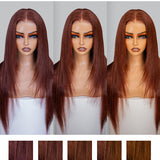 Wavymy Reddish Brown Layered Cut Wear Go Wigs 180% Density Straight 6x4 Pre-cut Lace Closure Wigs 100% Human Hair