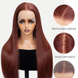 Wavymy Reddish Brown 13x4 Lace Frontal Straight Transparent Lace Wigs Real Ear To Ear Lace Pre Plucked Human Hair Wigs  Perfect Color For Women 180% Density