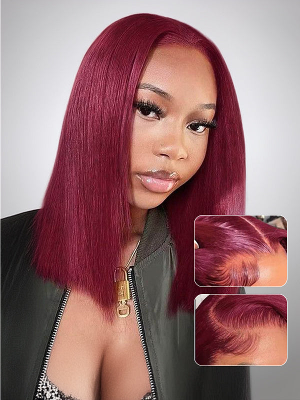 Wavymy Red Wigs Wear And Go Glueless 4x6 Lace Straight Bob Wig