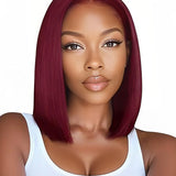 Wavymy 99J Colored Straight Bob Wig Wear Go 7x5 Pre-Cut Lace Glueless Straight 180% Density 12 Inches