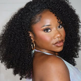 Wavymy Afro Curly 3 In 1 Half Wig Upgrade Drawstring No Lace No Glue Human Hair Wigs 180% Density