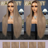 Wavymy Ombre Ash Blonde Hair with Brown Root Straight Hair 7x5 Lace Wear Go Glueless Wig 180% Density