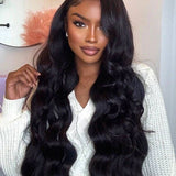 Wavymy Body Wave 13x4 Transparent Lace Frontal Wigs Pre Plucked Human Hair Wigs 180% Density